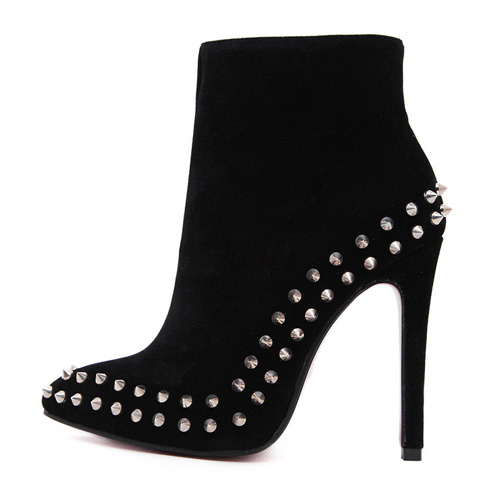 Punk Style Pointed Toe High-heeled Rivets Ankle Boots Booties