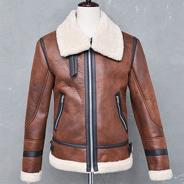 Retro Style Faux Cashmere Spliced Lapel Men's PU Leather Coat