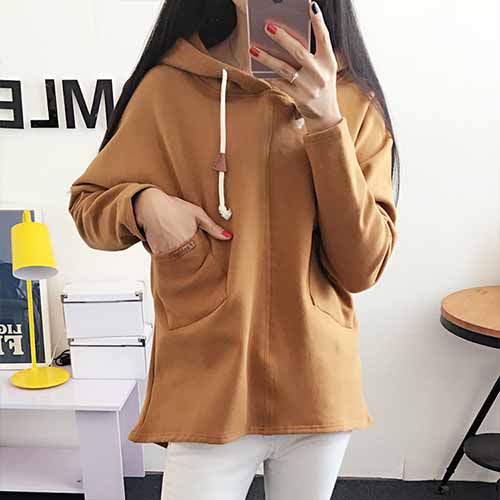 Fashion Solid Color Long Sleeve Loose Hoodies