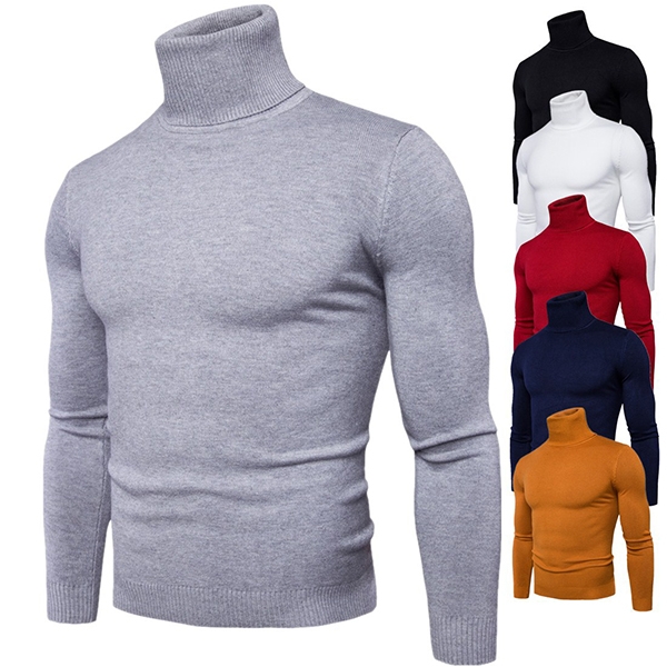 Fashion Solid Color Long Sleeve Turtleneck Men's Knit Top