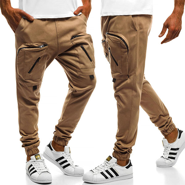 Fashion Solid Color Zipper Pocket Men's Casual Pants