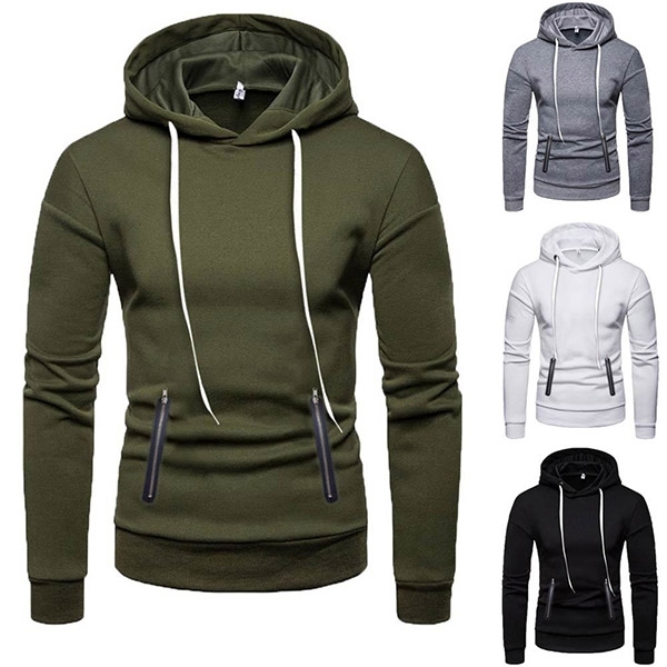 Fashion Solid Color Long Sleeve Zipper Pocket Men's Hoodie