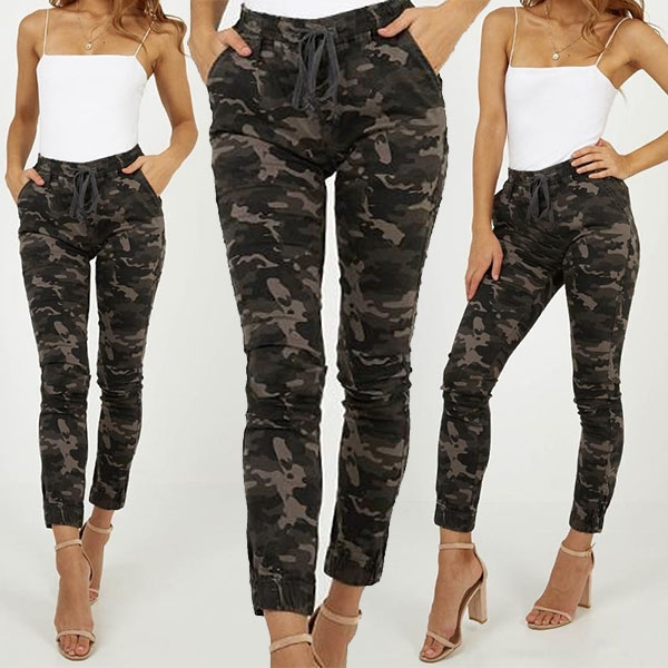 Fashion Lace-up High Waist Camouflage Printed Casual Pants