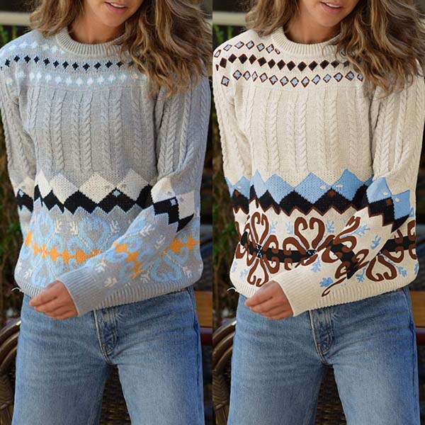 Fashion Long Sleeve Round Neck Printed Sweater