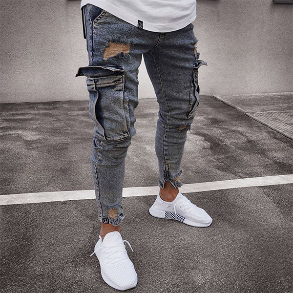 Fashion Middle Waist Ripped Slim Fit Men's Jeans