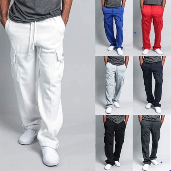 Fashion Solid Color Drawstring Waist Side-pockets Men's Casual Pants