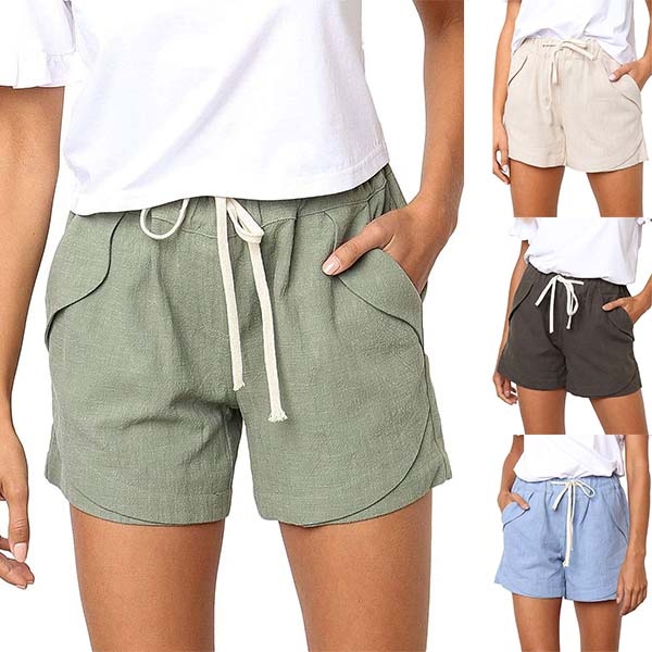 Fashion Solid Color Elastic Waist Relaxed-fit Shorts