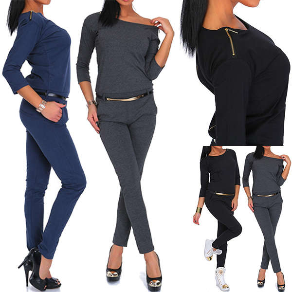 Fashion Solid Color 3/4 Sleeve Round Neck Slim Fit Jumpsuits（without belt）